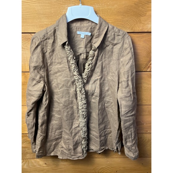 Chico's Tops - Chicos Linen Long Sleeve Floral Appliqué Boho Button Down Shirt Top Woman's 1